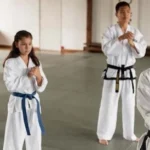 Students of various belt ranks practicing focus and discipline during Karate Classes in Abbotsford at Yogi’s Karate Dojo.